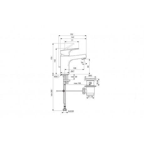 BC828AA Cerabase - Смесител за Умивалник с Пластмасов Изпразнител